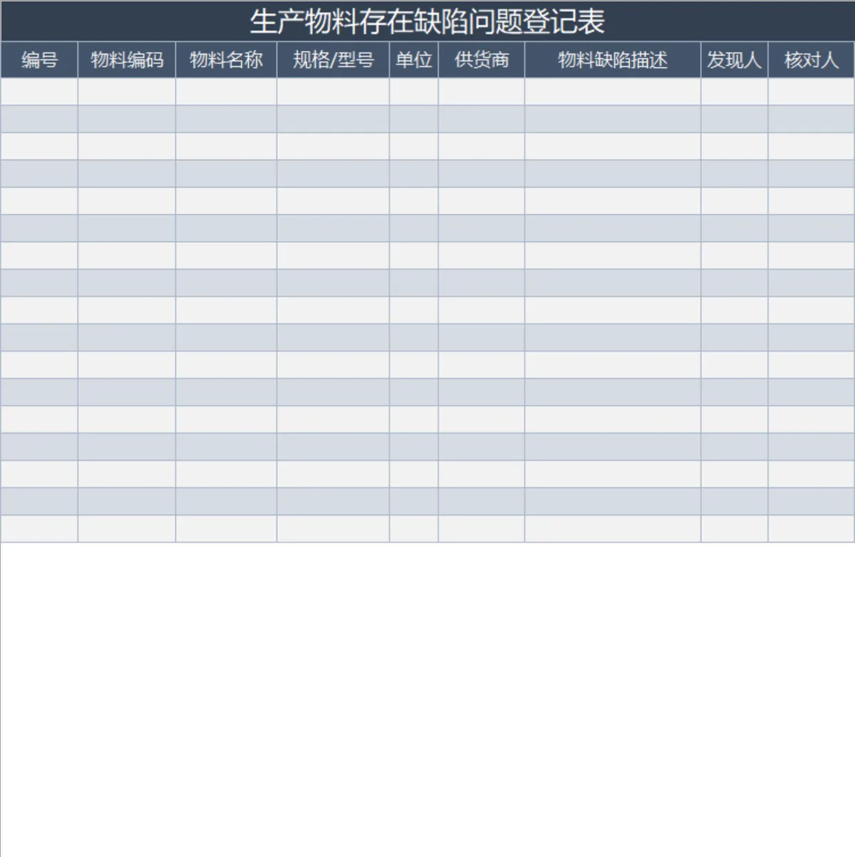生产物料缺陷问题登记Excel表格 生产排程配套物料异常记录统计模板 - 第1页