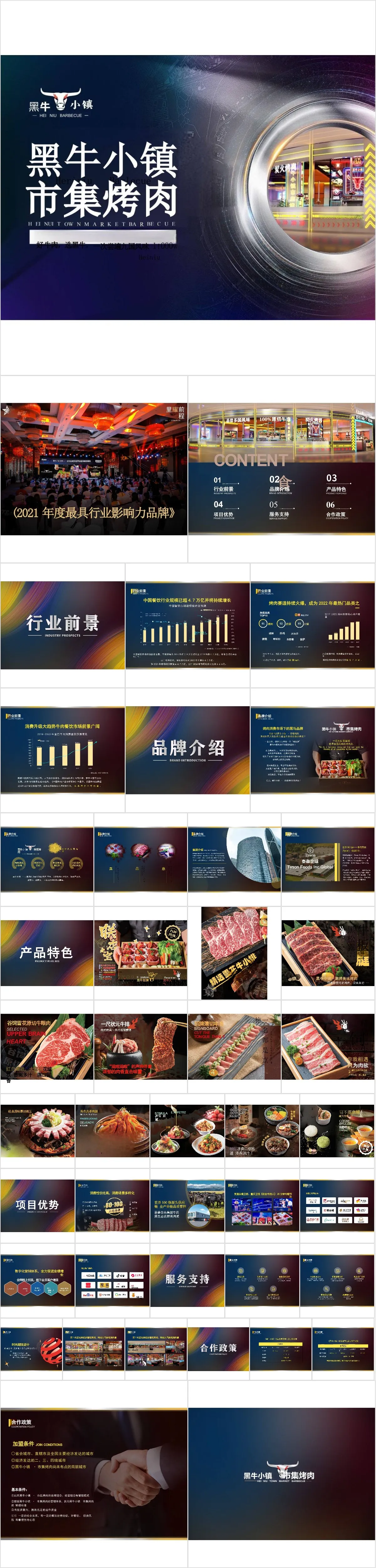 黑牛小镇市集烤肉品牌门店宣传介绍PPT模板 - 模板内页详情长图