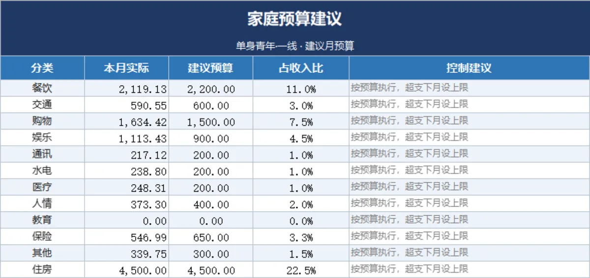 单身青年月度家庭理财收支明细与汇总统计Excel表格 - 第4页