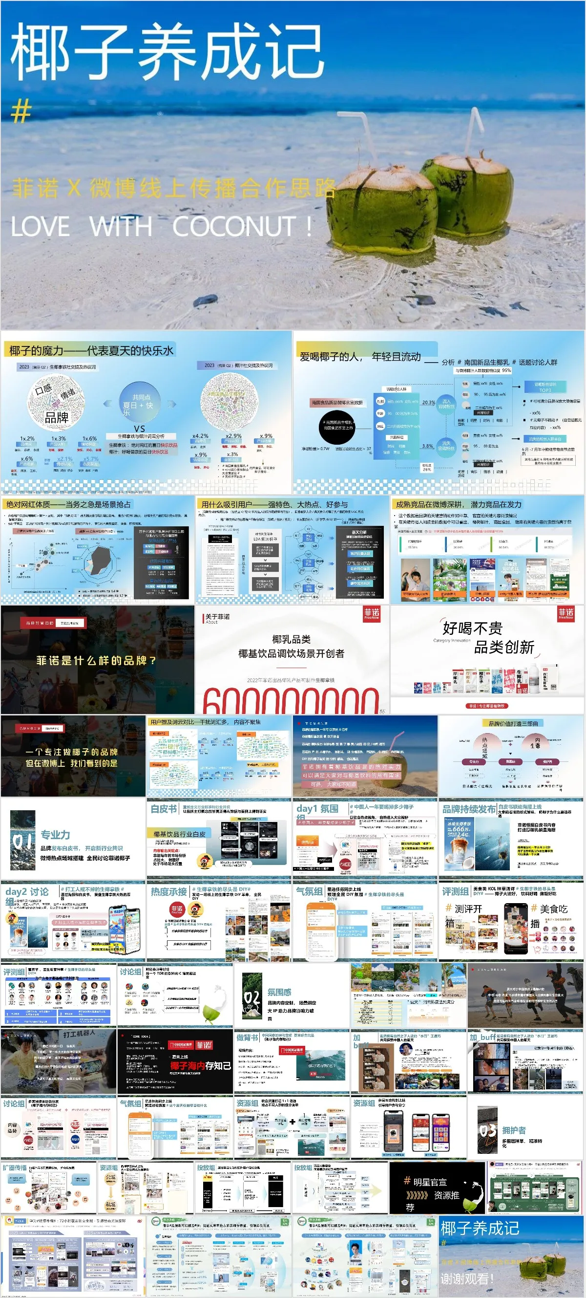 椰子养成记菲诺X微博线上传播合作思路营销策划PPT模板 - 模板内页详情长图