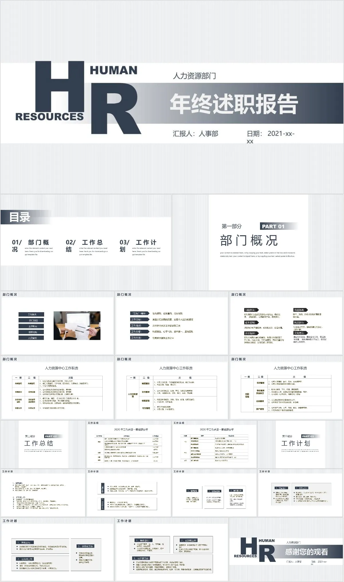 人力资源部门年终述职报告PPT模板 - 模板内页详情长图