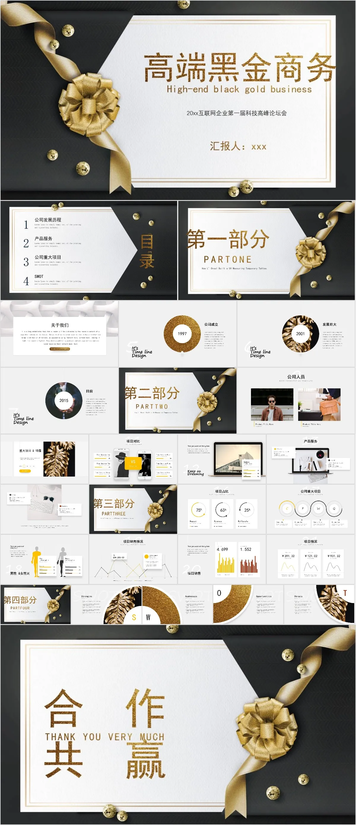 高端黑金商务科技高峰论坛PPT - 模板内页详情长图
