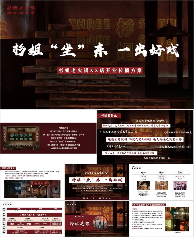 杉姐老火锅门店开业传播推广活动策划方案PPT模板 - 封面预览