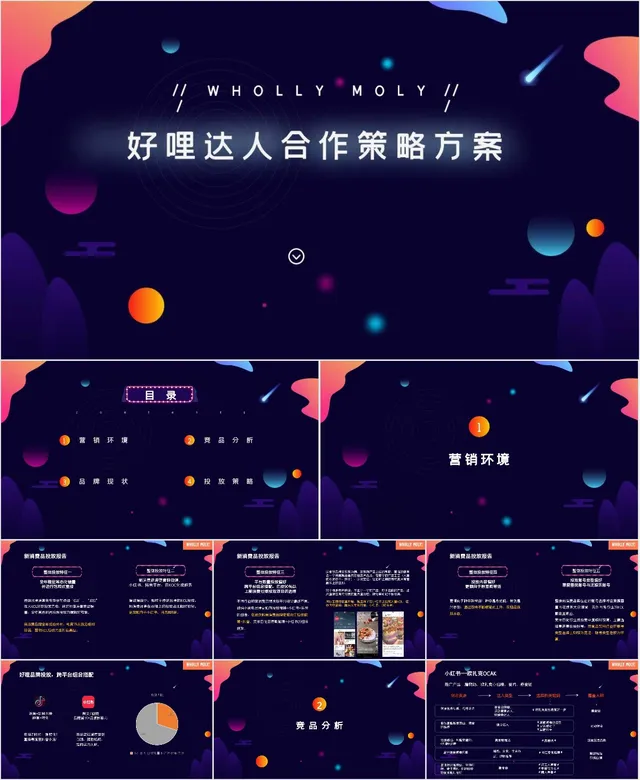 好哩达人合作策略方案商务演示PPT模板 - 封面预览