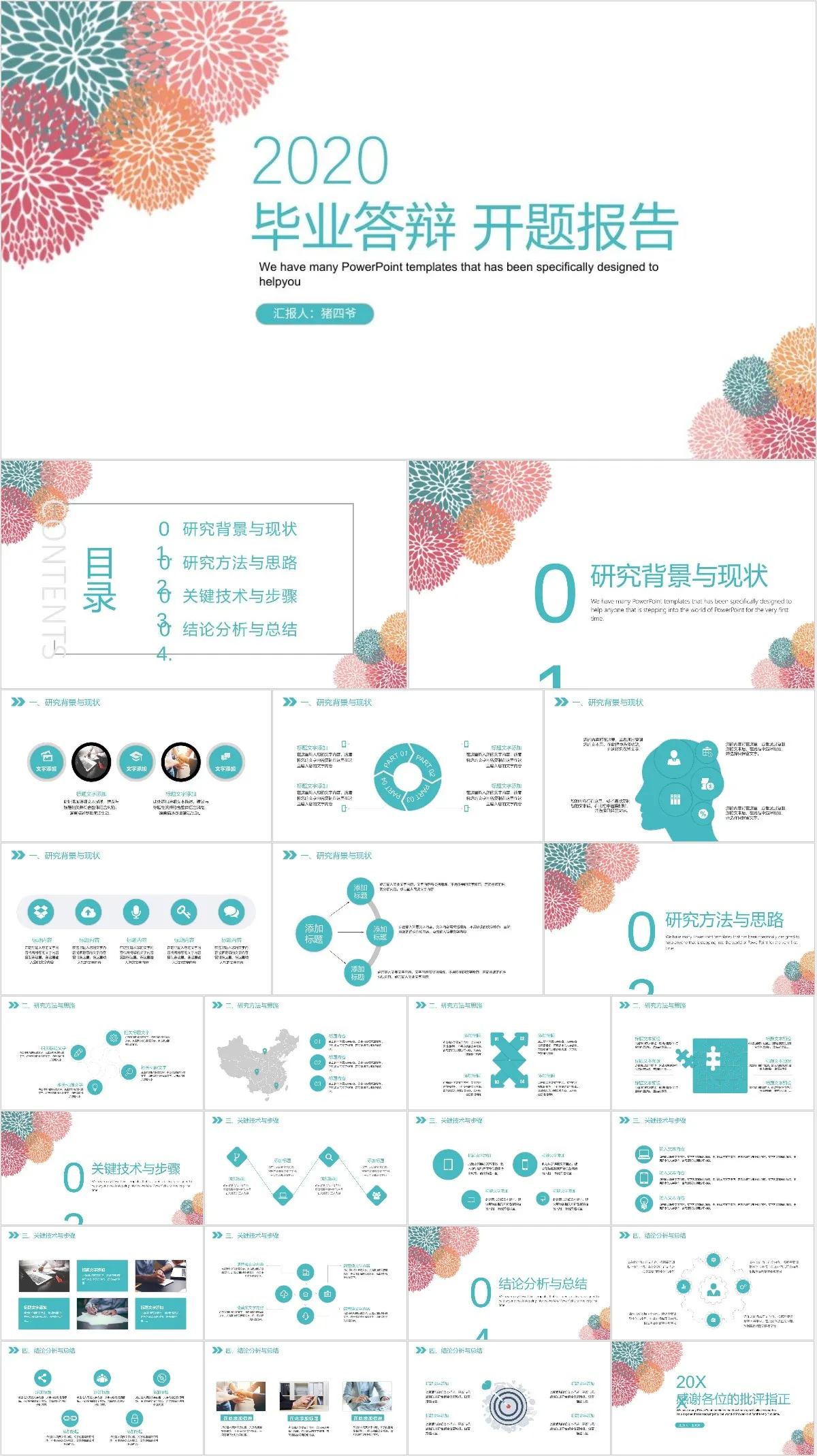 2020毕业答辩开题报告PPT模板 - 模板内页详情长图