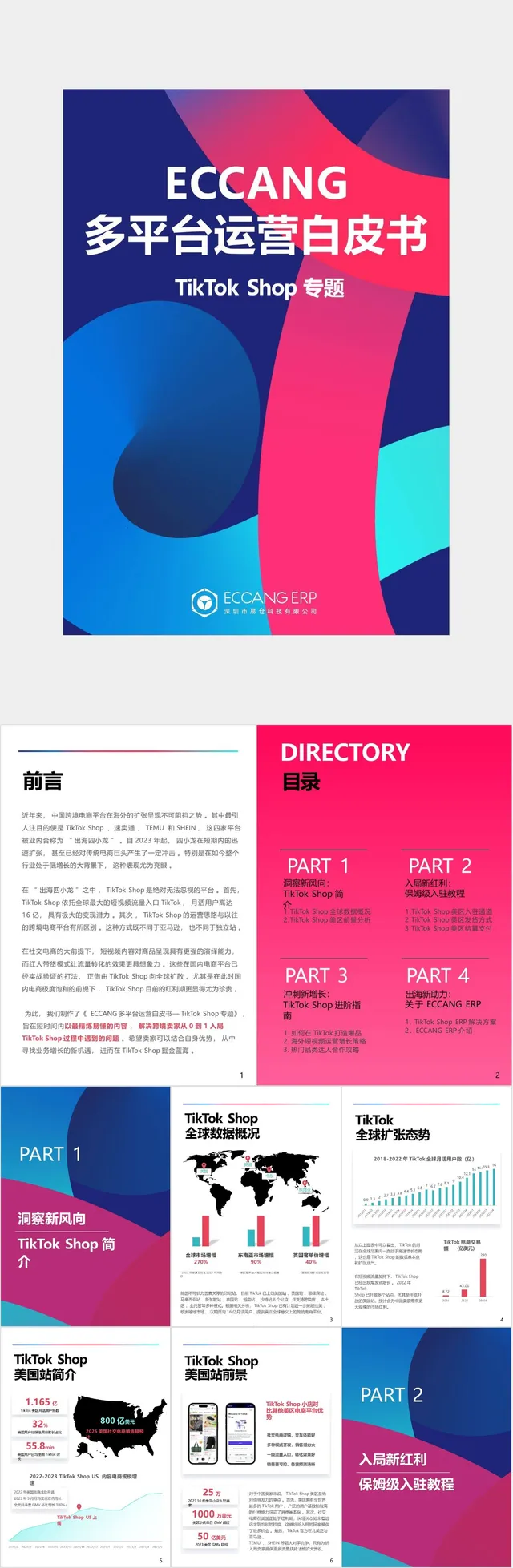 ECCANG多平台运营白皮书TikTok Shop专题运营方案PPT模板 - 封面预览