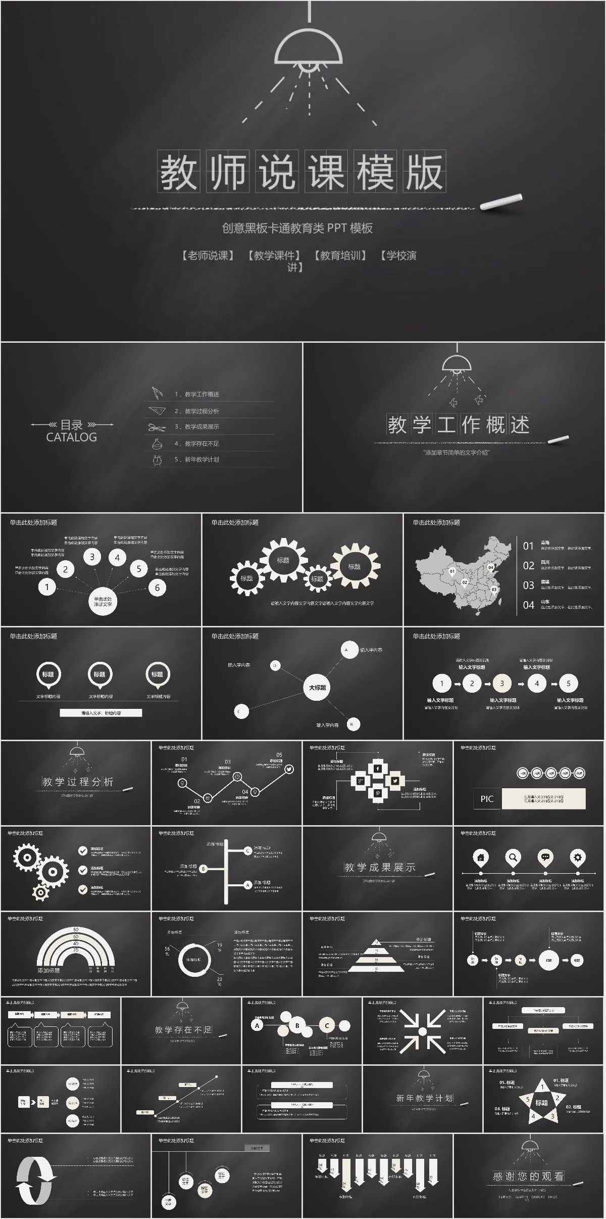 创意黑板风教师说课PPT模板 - 模板内页详情长图