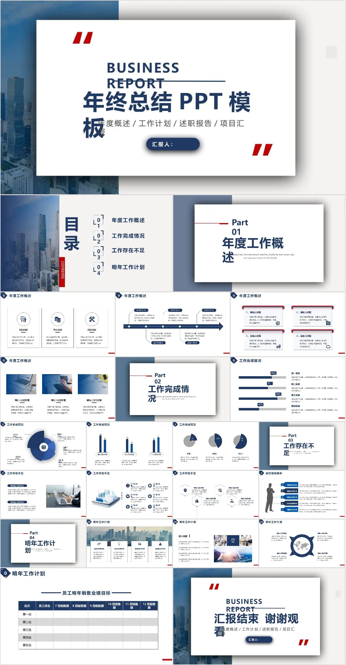 商务风年终总结PPT模板 支持年度概述工作计划述职报告项目汇报使用 - 模板内页详情长图
