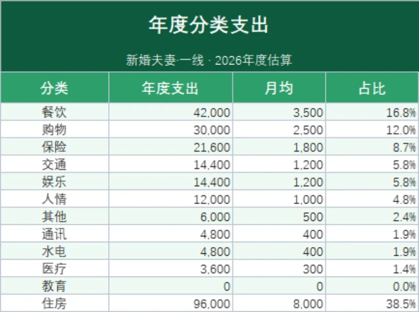 新婚夫妻年度收支总览与分类支出统计家庭理财Excel表格 - 第2页