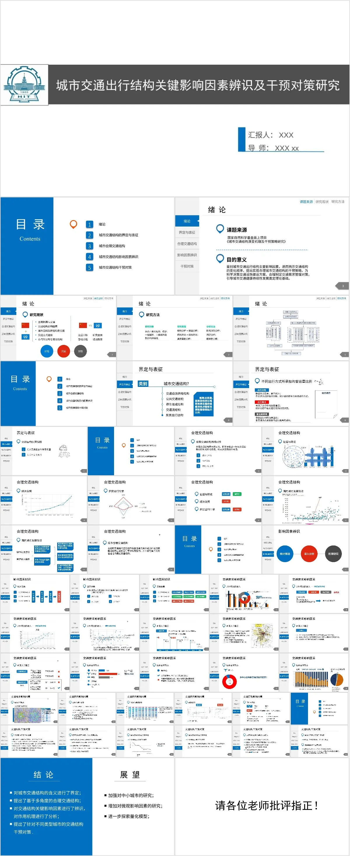 城市交通出行结构关键影响因素辨识及干预对策研究毕业答辩PPT模板 - 模板内页详情长图