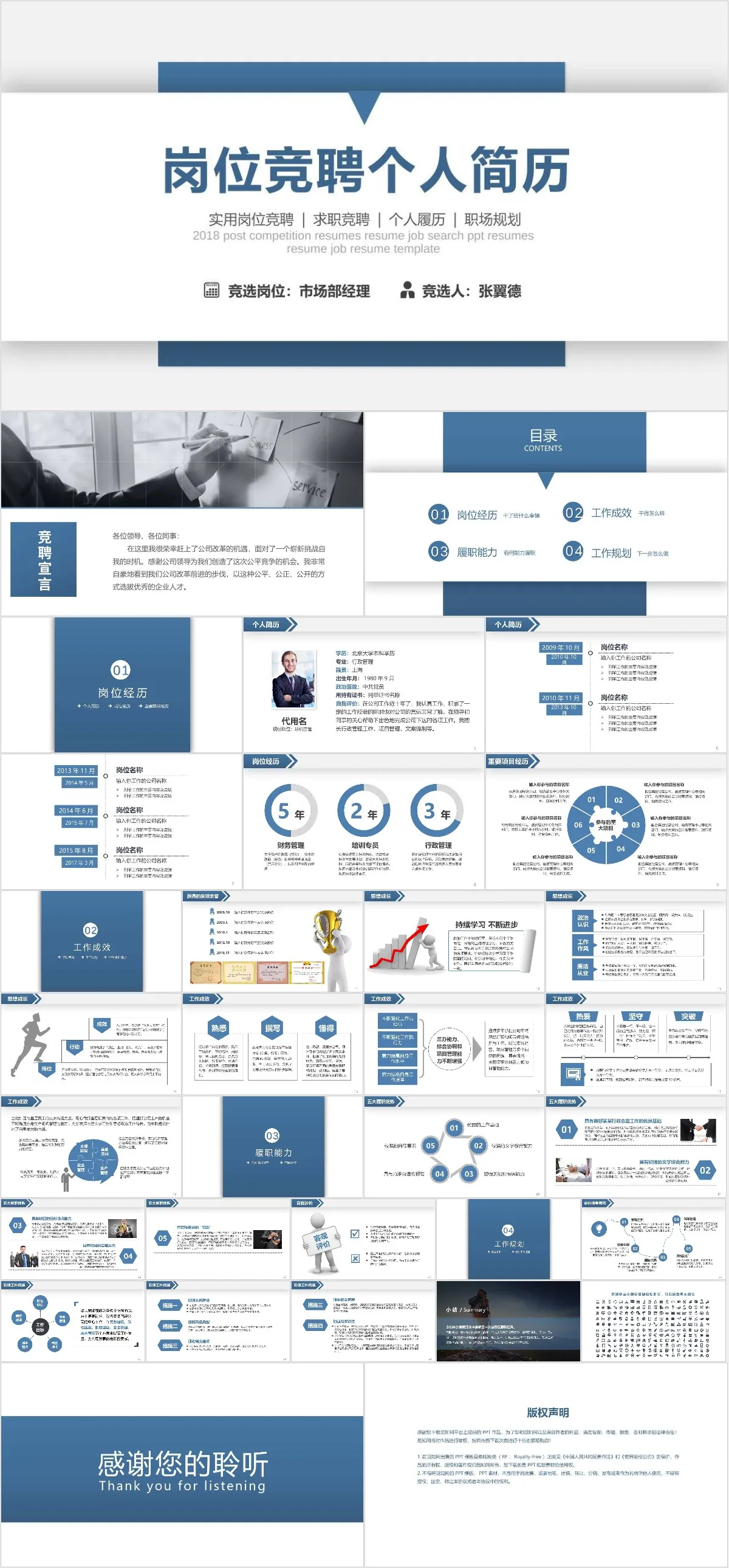岗位竞聘个人简历求职竞聘职场规划演示PPT模板 - 模板内页详情长图