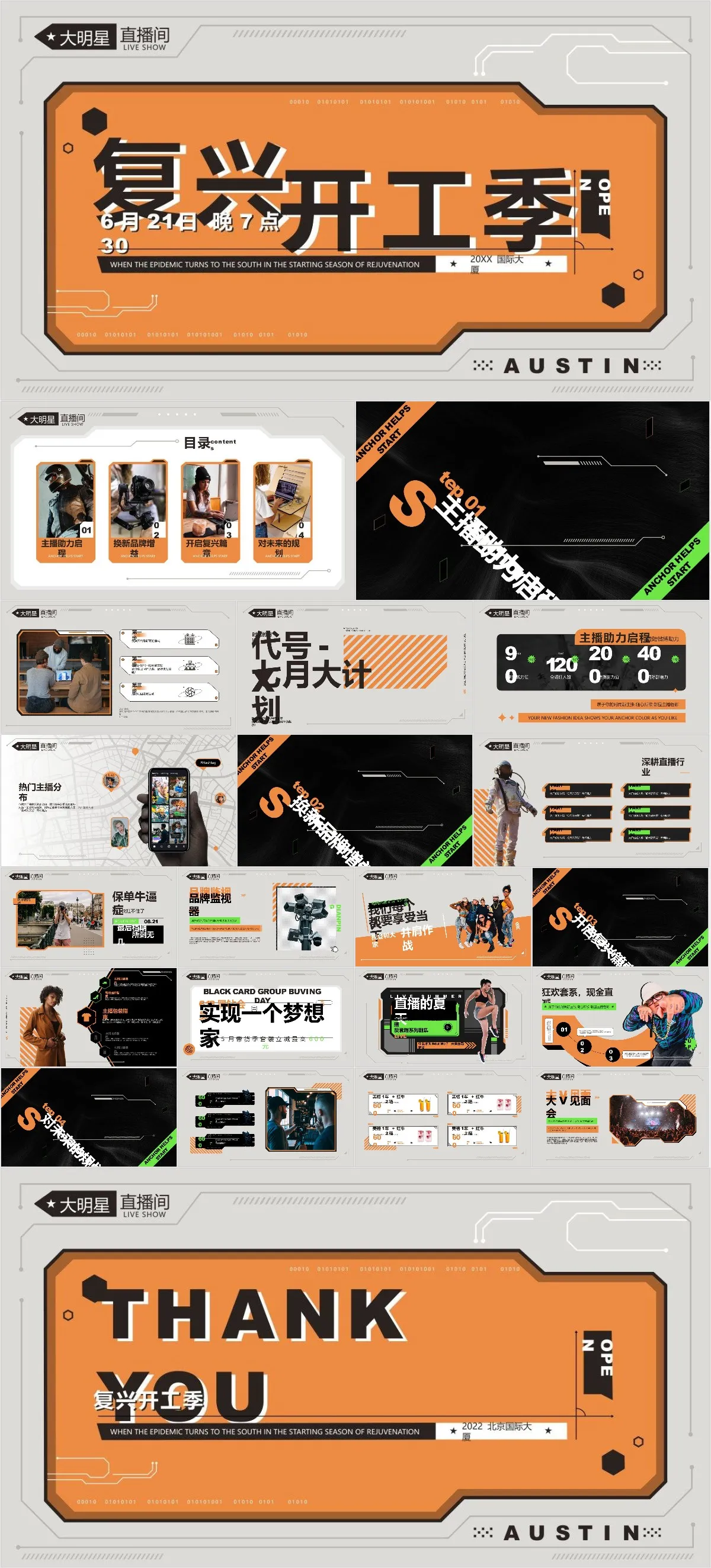复兴开工季直播营销活动策划PPT模板 - 模板内页详情长图
