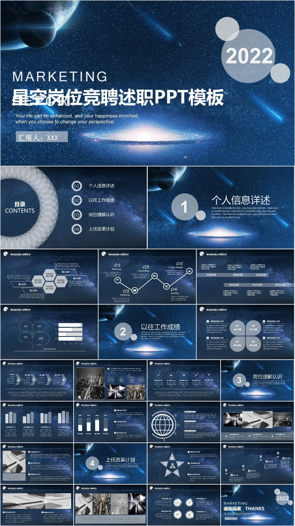 星空岗位竞聘述职PPT模板 - 模板内页详情长图