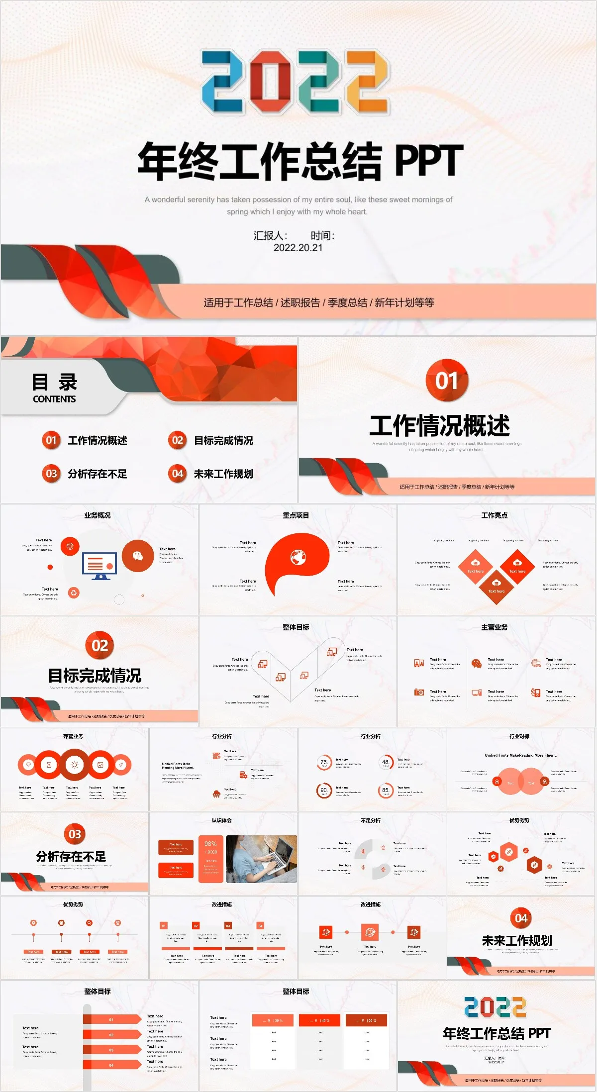 2022年终工作总结PPT模板 适用于工作总结述职报告季度总结新年计划等场景 - 模板内页详情长图