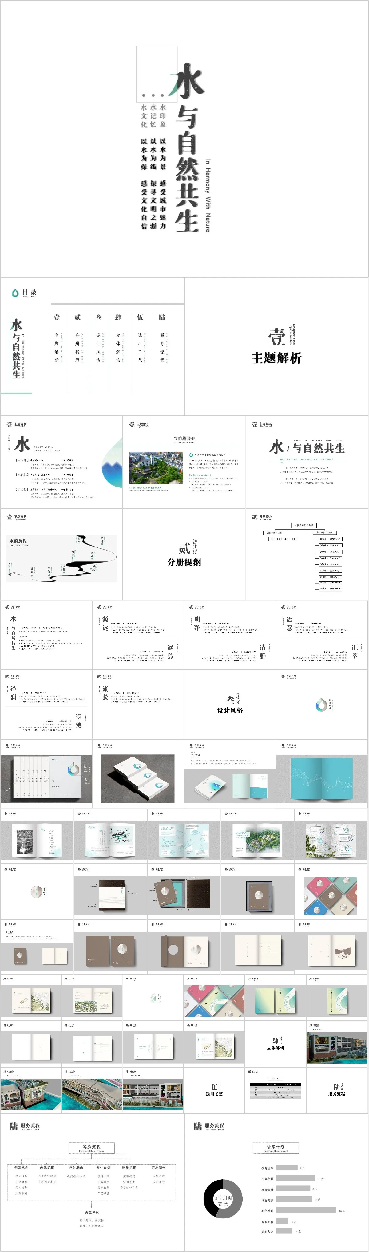 水与自然共生水文化主题宣传演示PPT模板 - 模板内页详情长图
