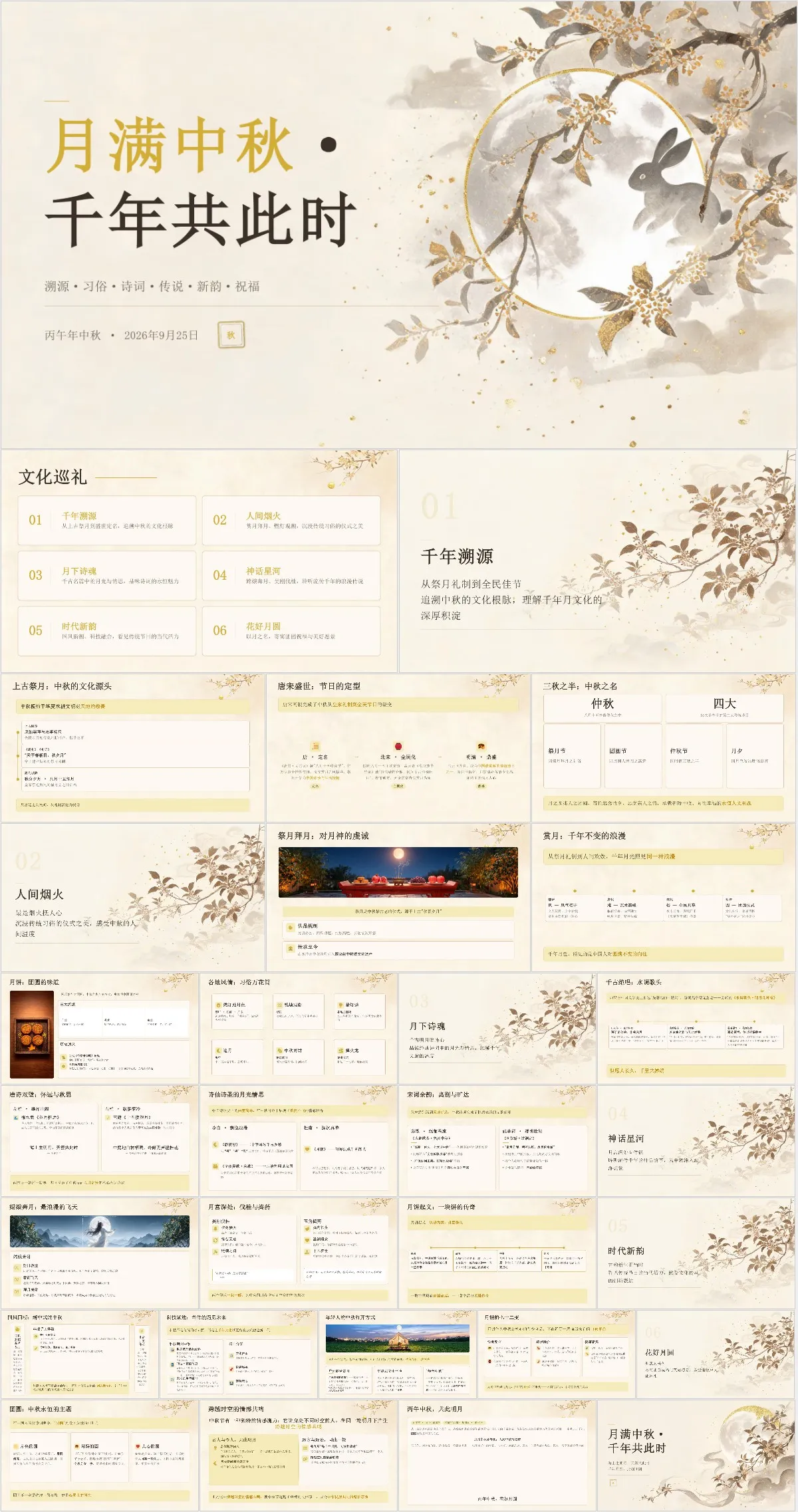 月满中秋千年共此时传统节日文化介绍主题PPT模板 - 模板内页详情长图
