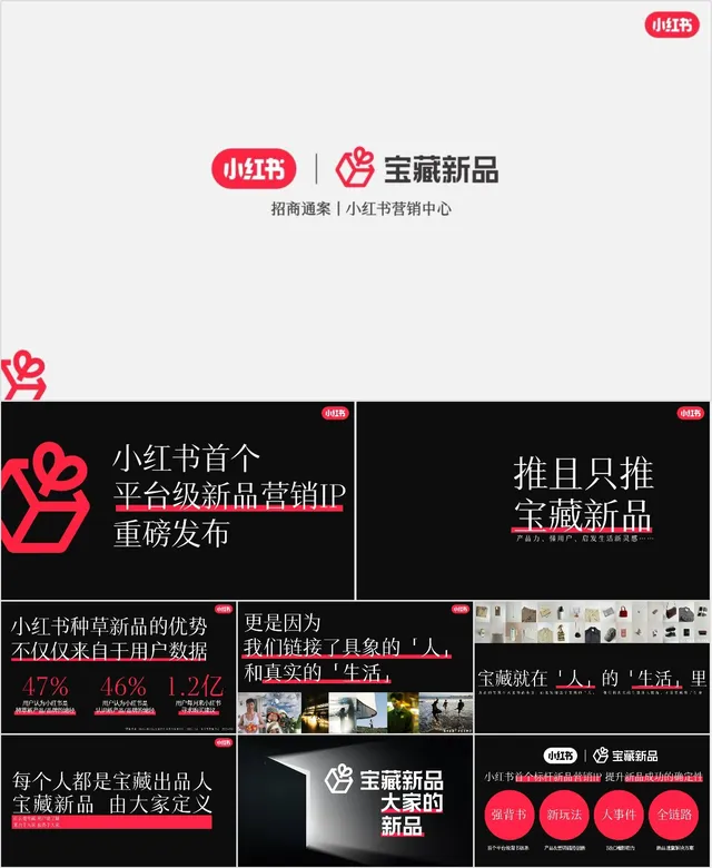 小红书宝藏新品招商通案营销推广方案PPT模板 - 封面预览