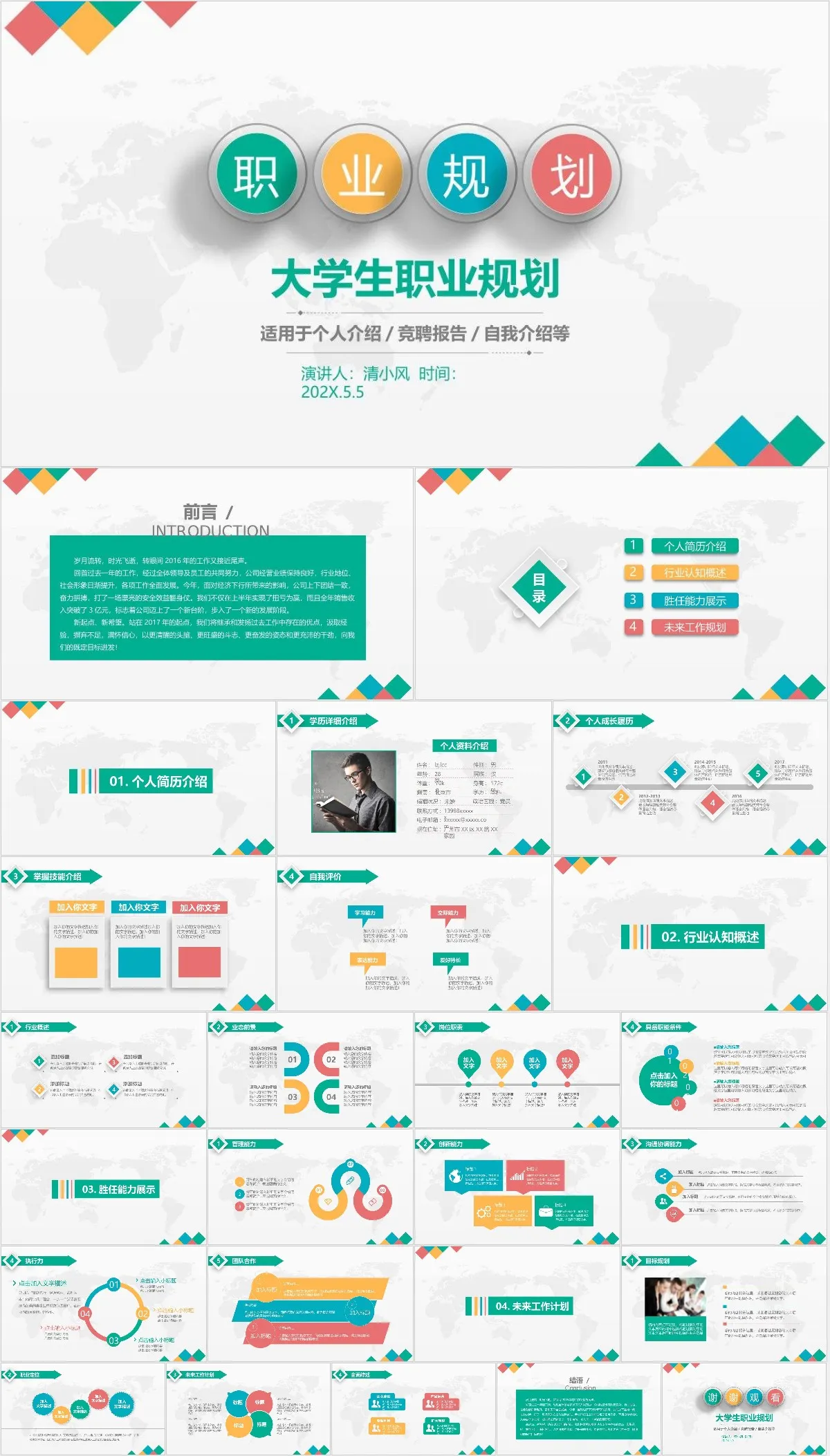 大学生职业规划PPT模板 - 模板内页详情长图