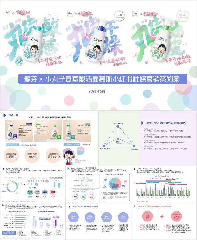 多芬X小丸子氨基酸洁面慕斯小红书社媒营销策划案PPT模板 - 封面预览