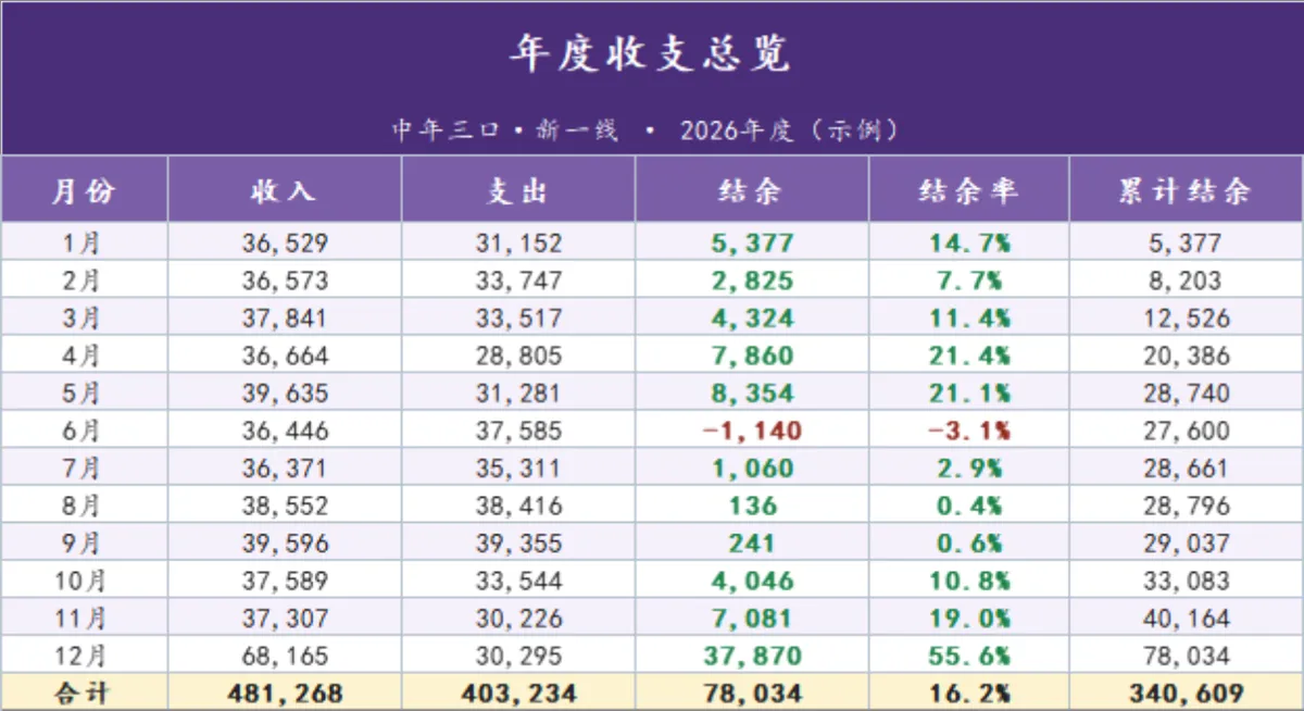 家庭年度收支总览与分类支出统计Excel表格 - 第1页