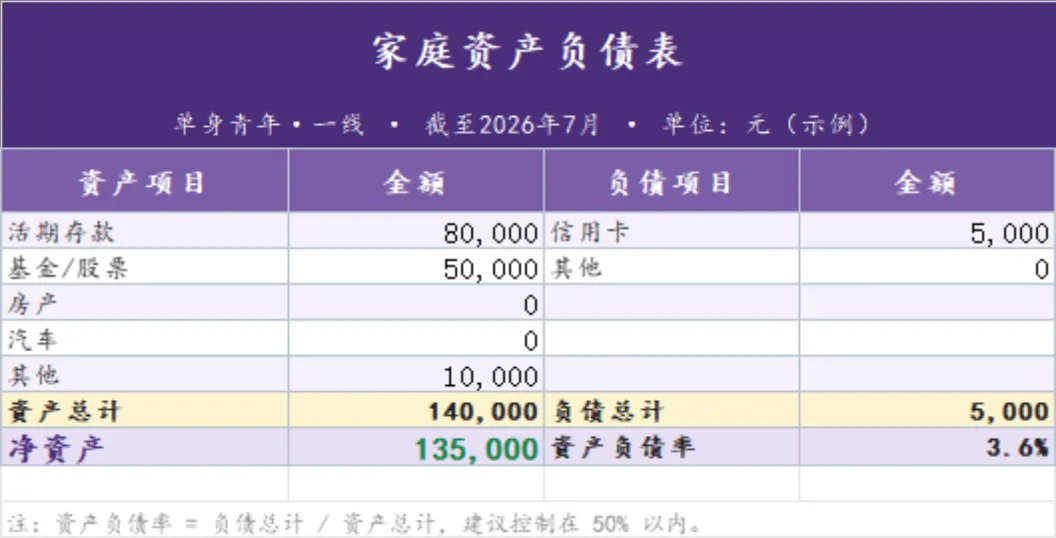 单身青年家庭资产负债统计与结构分析Excel表格 - 第1页