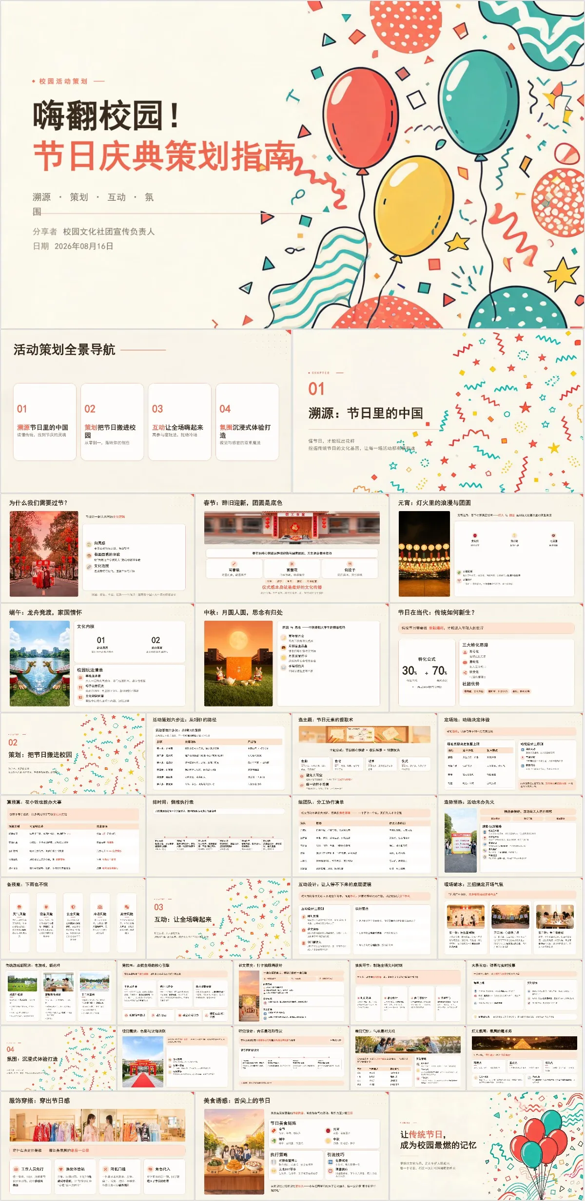 嗨翻校园节日庆典策划指南校园活动策划PPT模板 - 模板内页详情长图