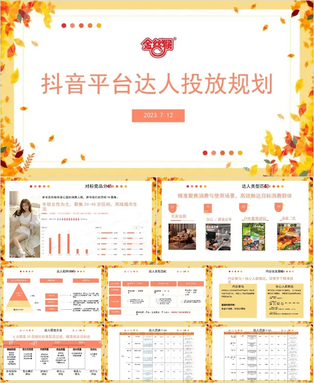 金丝猴品牌抖音平台达人投放规划营销推广PPT模板 - 封面预览