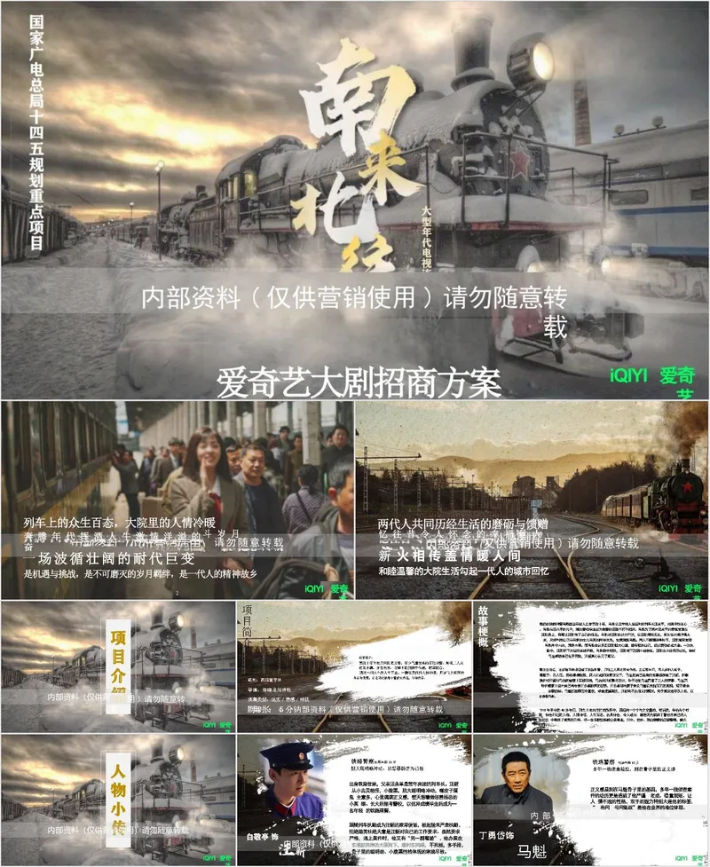 南来北往大型年代电视剧爱奇艺大剧招商方案PPT模板 - 封面预览