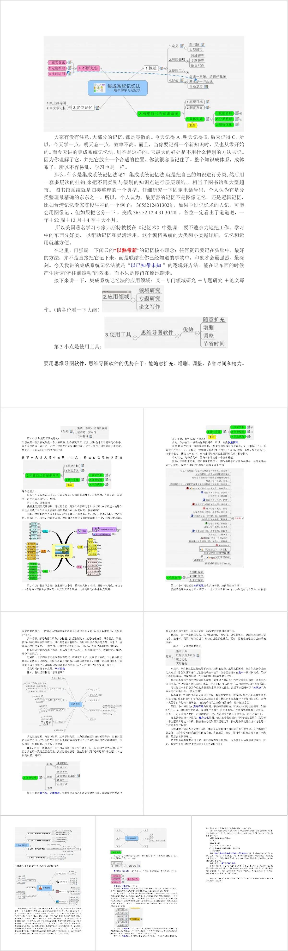集成系统记忆法学习知识体系构建思维导图DOCX模板 - 模板内页详情长图
