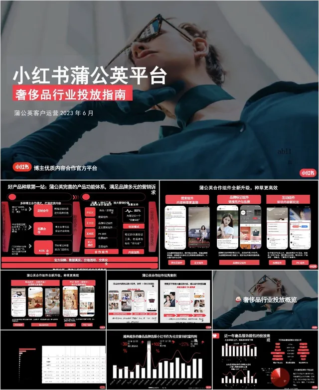 小红书蒲公英平台奢侈品行业投放指南营销推广方案PPT模板 - 封面预览
