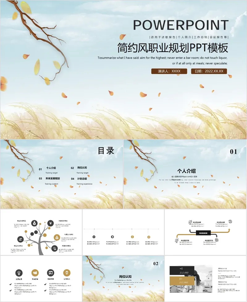 简约风职业规划PPT模板 - 封面预览