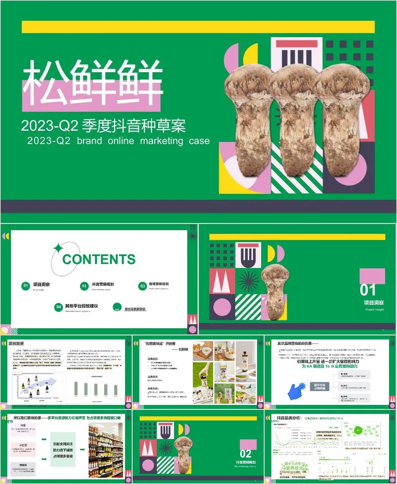 松鲜鲜Q2季度抖音种草营销活动策划推广方案PPT模板 - 封面预览