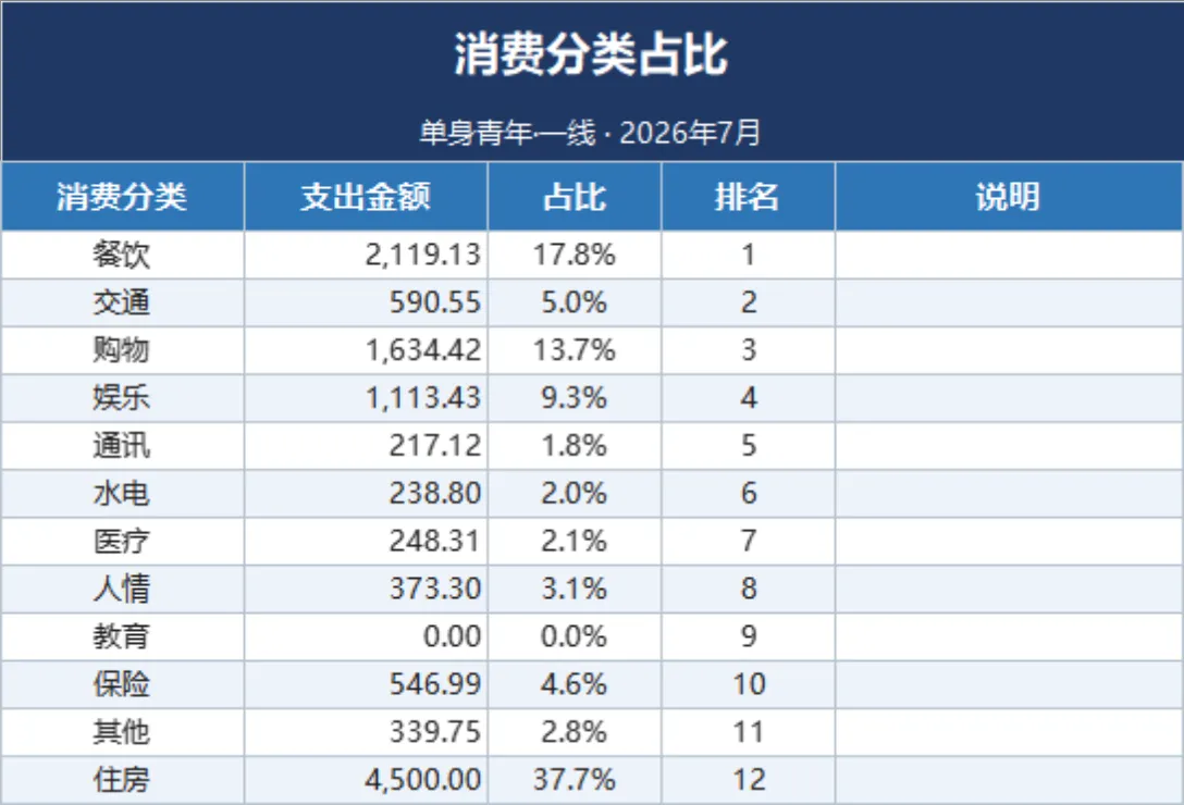 单身青年月度家庭理财收支明细与汇总统计Excel表格 - 第3页