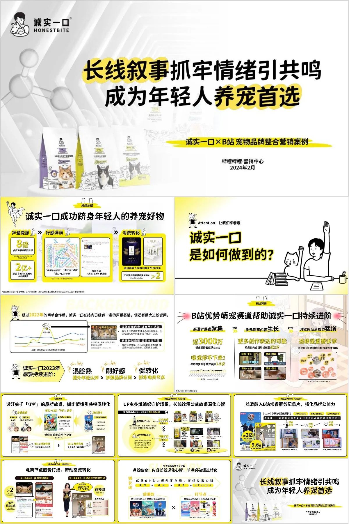 诚实一口×B站宠物品牌整合营销案例PPT模板 - 模板内页详情长图