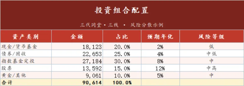 家庭三代同堂风险分散型投资组合配置理财规划Excel表格 - 封面预览