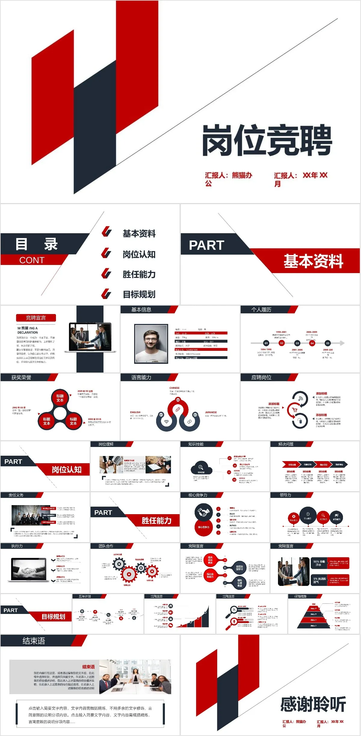 岗位竞聘汇报PPT模板 - 模板内页详情长图