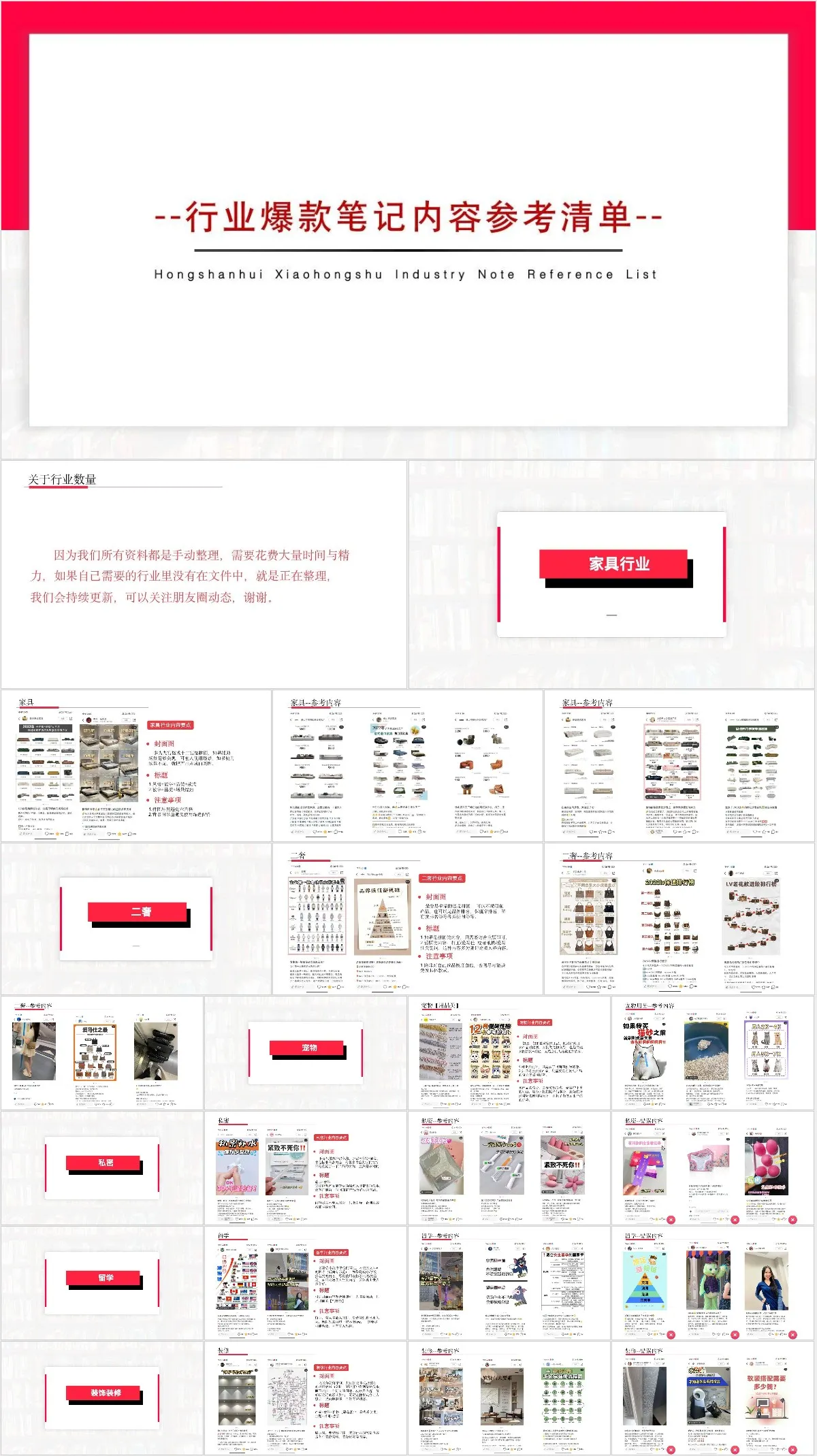 行业爆款笔记内容参考清单营销运营PPT模板 - 模板内页详情长图