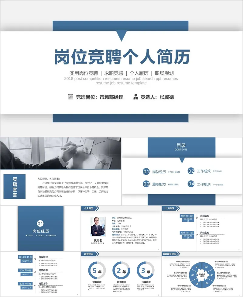 岗位竞聘个人简历求职竞聘职场规划演示PPT模板 - 封面预览