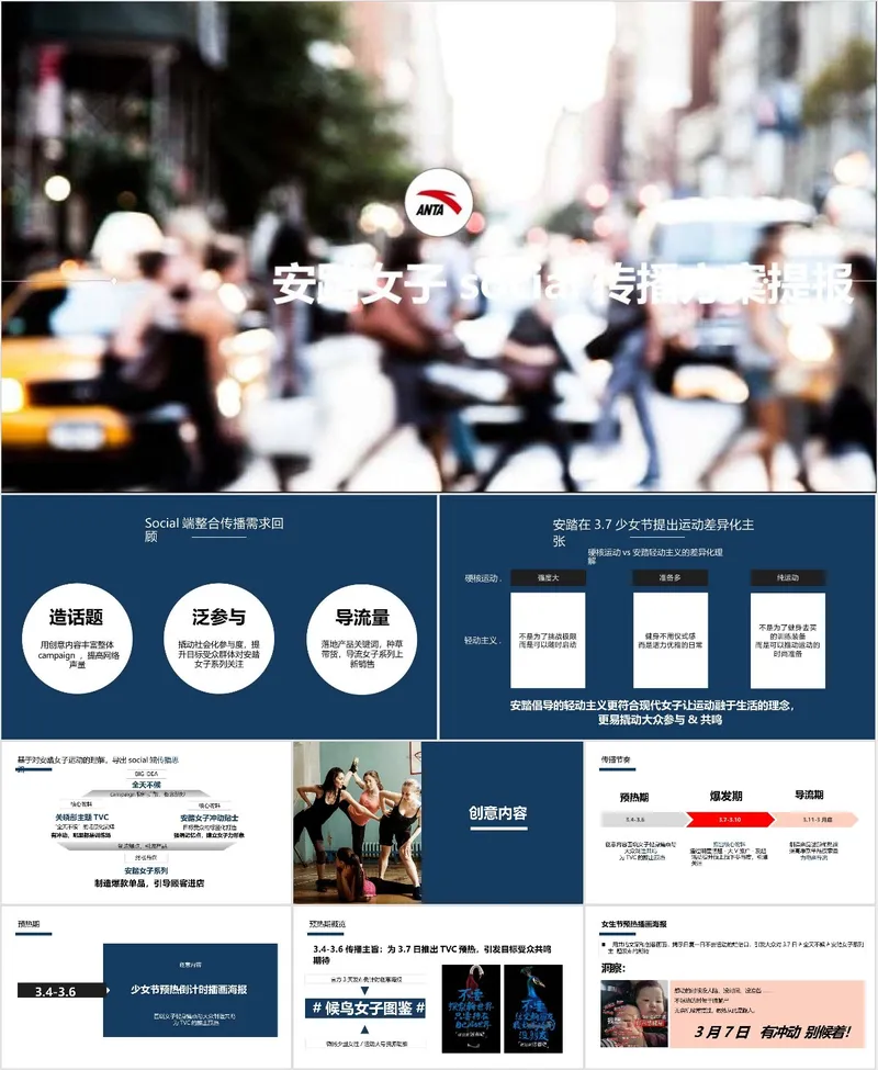 安踏女子social传播方案提报PPT模板 - 封面预览