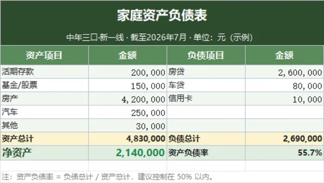 家庭资产负债与结构统计Excel表格 - 封面预览