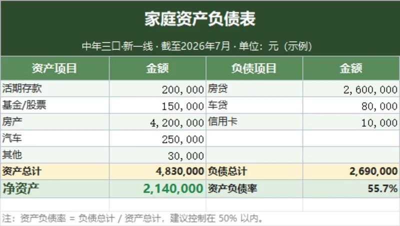 家庭资产负债与结构统计Excel表格 - 封面预览