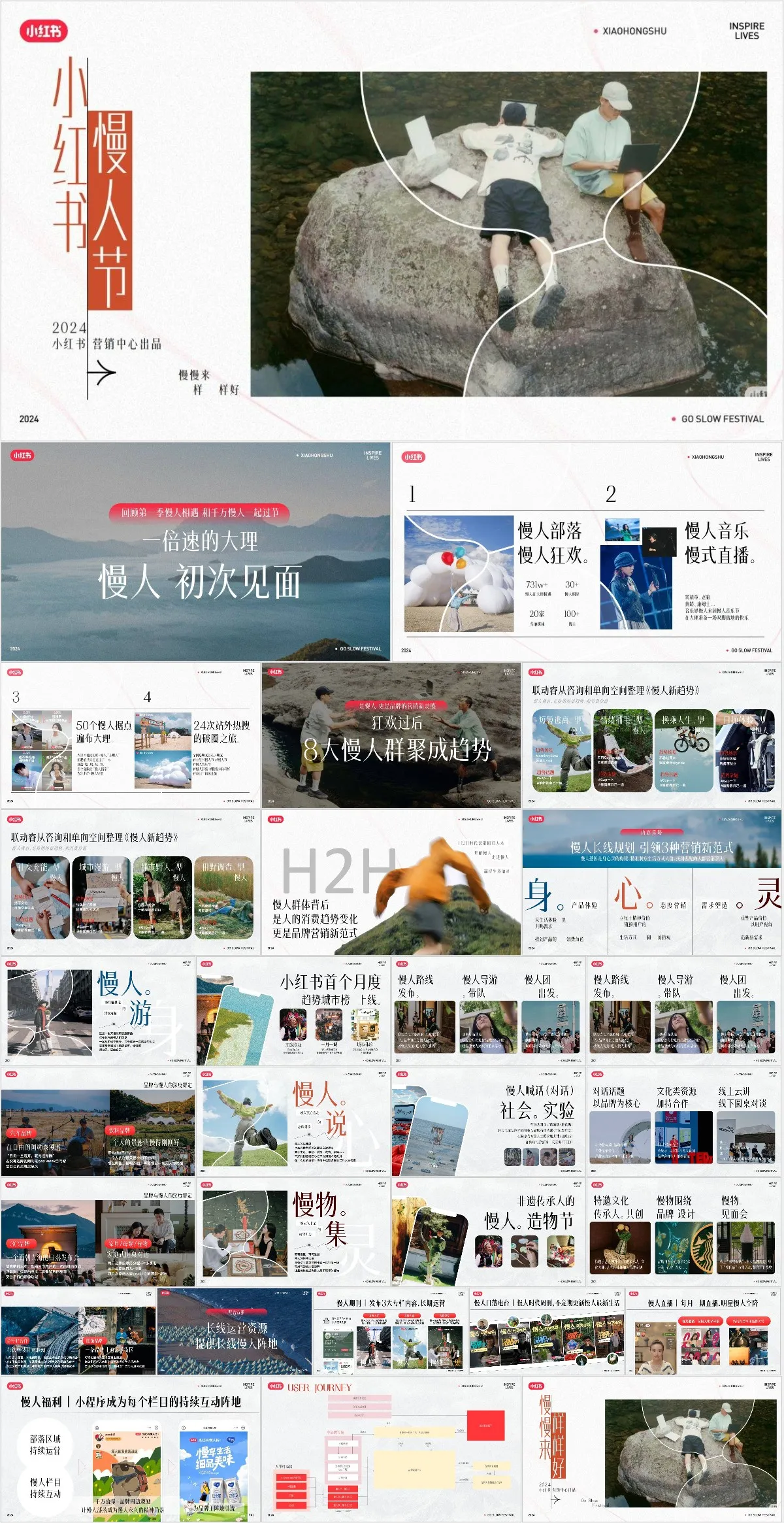 小红书慢人节营销活动策划推广PPT模板 - 模板内页详情长图