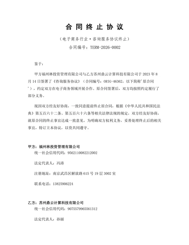 电子商务行业咨询服务合同终止协议标准DOCX文档模板 - 封面预览