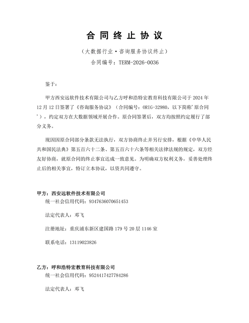 大数据行业咨询服务合同终止协议标准DOCX文档模板 - 封面预览