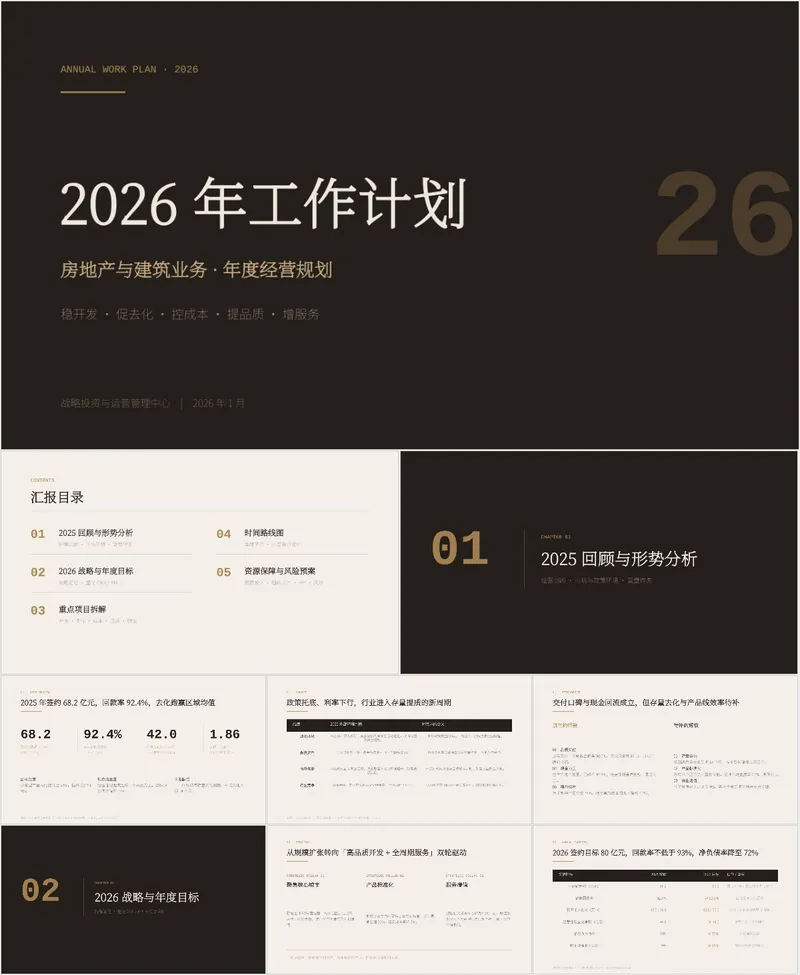 房地产与建筑业务年度经营规划2026年工作计划PPT模板 - 封面预览