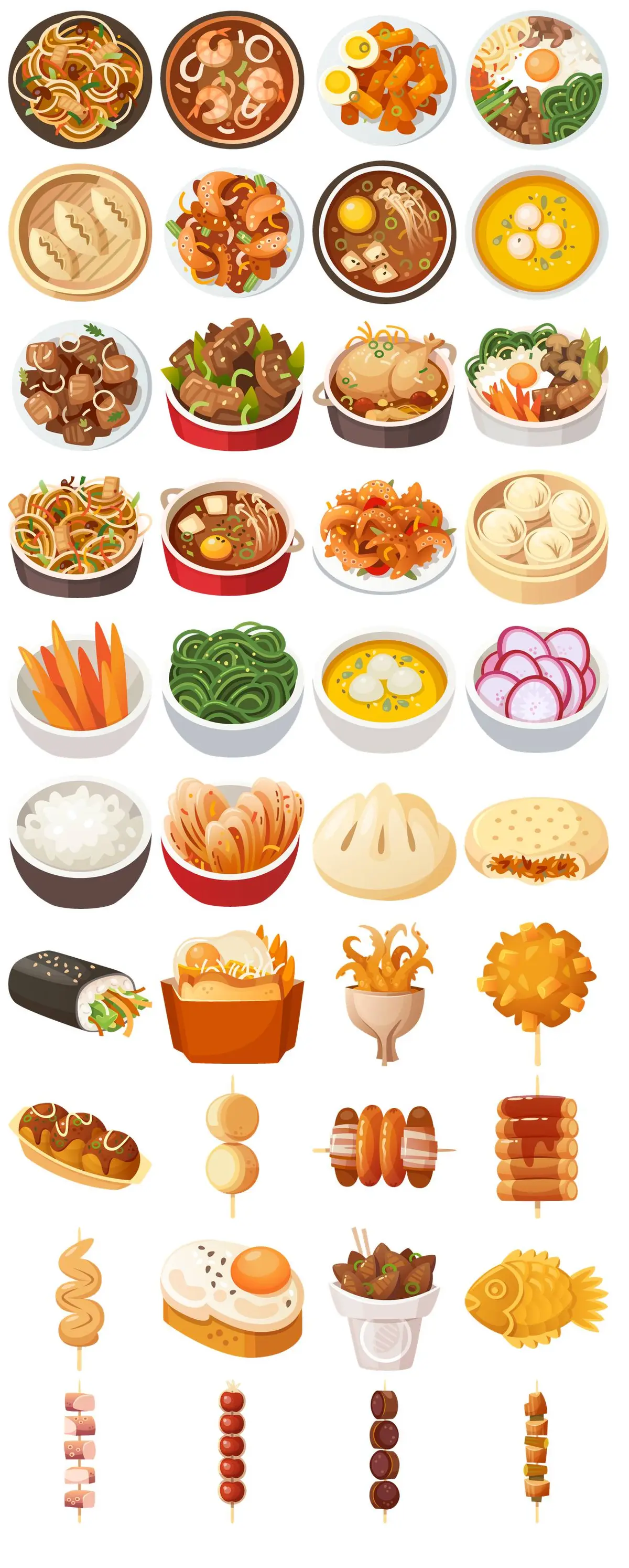 餐饮美食主题免抠贴纸素材 包含面食汤品点心小吃等多样食物插画元素 - 模板内页详情长图