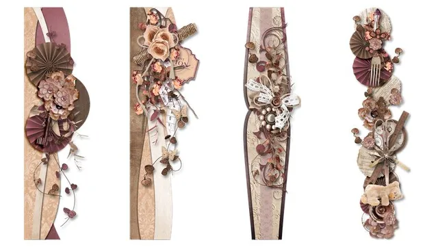复古棕褐花卉装饰竖版边框免抠贴纸素材图片 - 封面预览