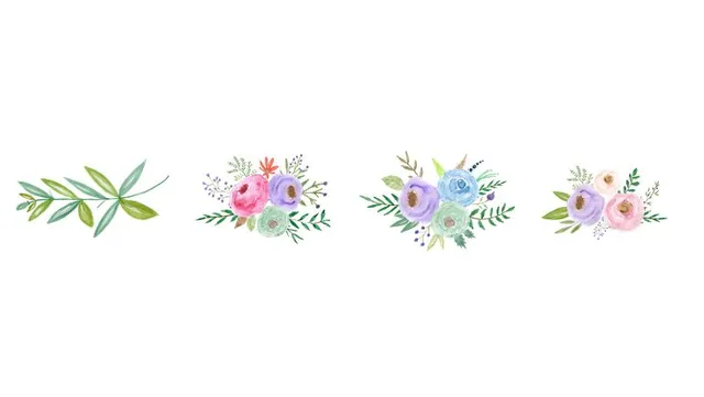 小清新水彩花卉枝叶免抠贴纸装饰图片素材 - 封面预览
