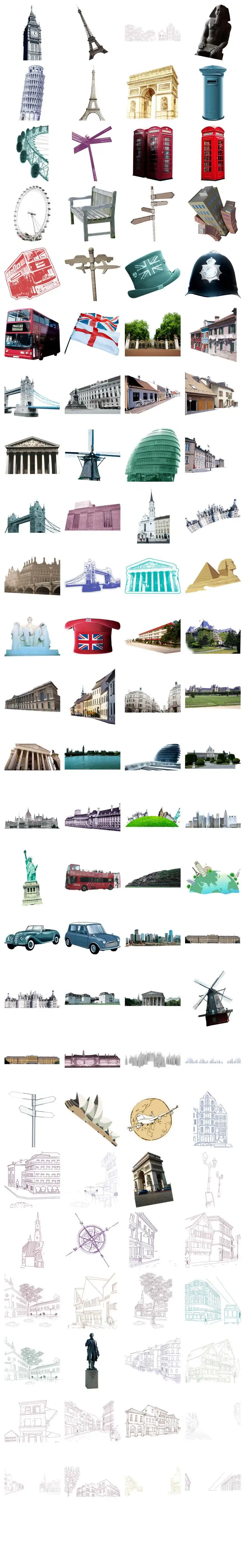 欧美世界著名地标建筑免抠贴纸素材集合 - 模板内页详情长图