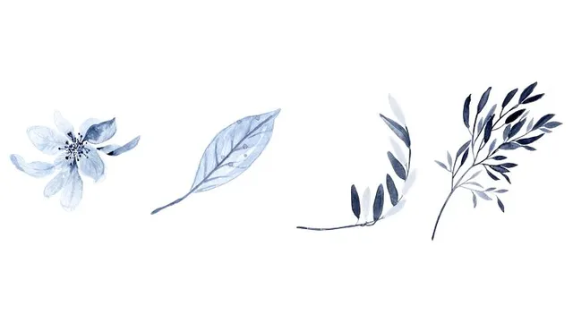 蓝调水墨风花卉枝叶装饰免抠贴纸素材图片 - 封面预览